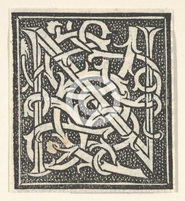 Initial letter N on patterned background, 1520., 1520. Creator: Anon.