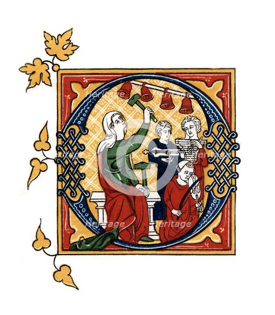 Initial letter 'O', 14th century, (1843).Artist: Henry Shaw