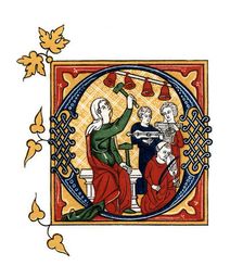 Initial letter O 14th century, (1843).Artist: Henry Shaw