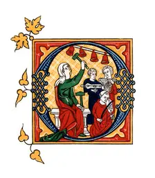 Initial letter O 14th century, (1843).Artist: Henry Shaw
