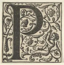 Initial letter P with putto, mid-16th century. Creator: Unknown