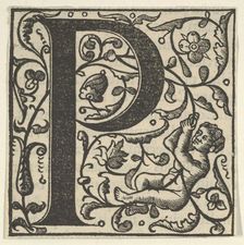 Initial letter P with putto, mid-16th century. Creator: Unknown