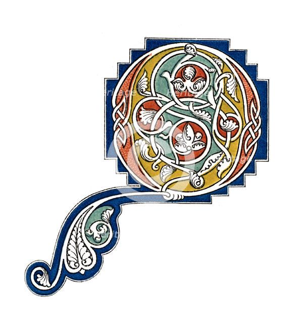 Initial letter 'Q', 13th century, (1843).Artist: Henry Shaw