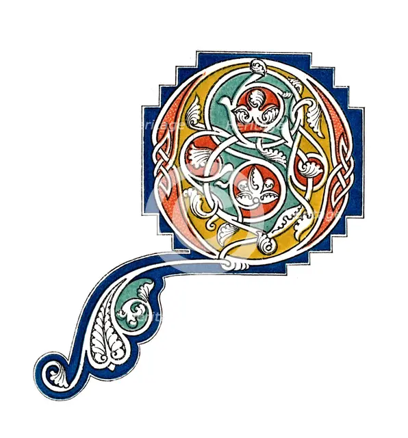 Initial letter 'Q', 13th century, (1843).Artist: Henry Shaw