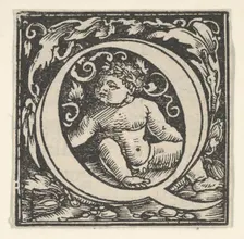 Initial letter Q with putto, ca. 1538. Creator: Heinrich Vogtherr