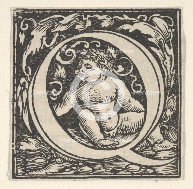 Initial letter Q with putto, ca. 1538. Creator: Heinrich Vogtherr.