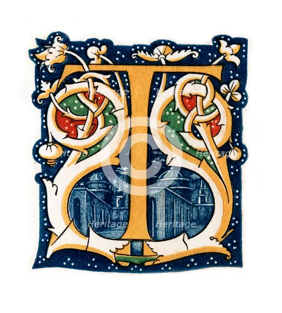 Initial letter 'T', (1843).Artist: Henry Shaw