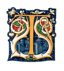 Initial letter T (1843).Artist: Henry Shaw