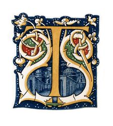 Initial letter T (1843).Artist: Henry Shaw