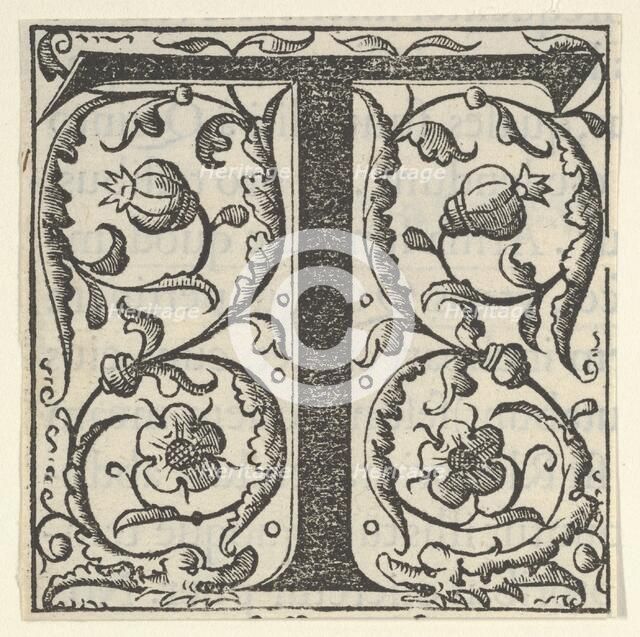 Initial letter T with garlands, mid-16th century. Creator: Unknown.
