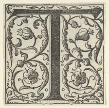 Initial letter T with garlands, mid-16th century. Creator: Unknown