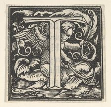 Initial letter T with putto, ca. 1538. Creator: Heinrich Vogtherr