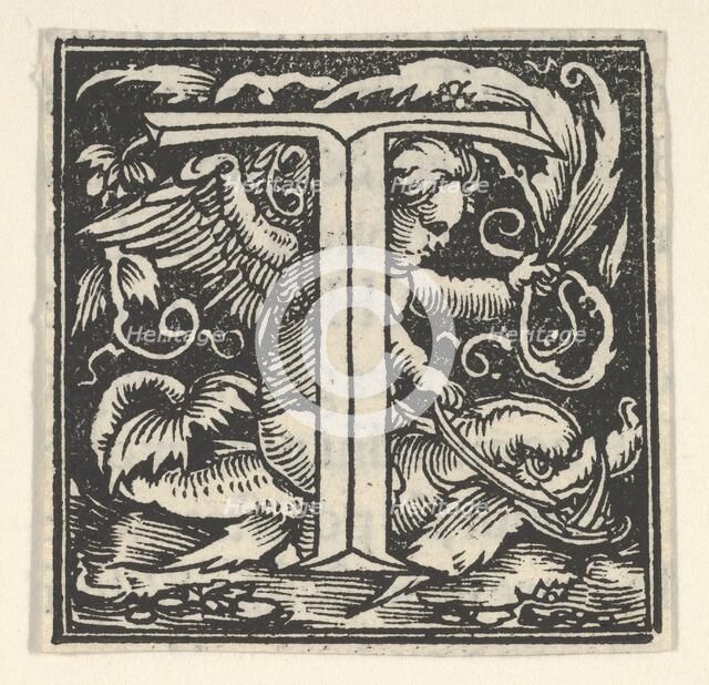 Initial letter T with putto, ca. 1538. Creator: Heinrich Vogtherr.