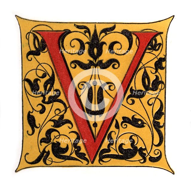 Initial letter 'V', (1843).Artist: Henry Shaw