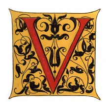 Initial letter V (1843).Artist: Henry Shaw
