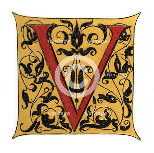 Initial letter 'V', (1843).Artist: Henry Shaw
