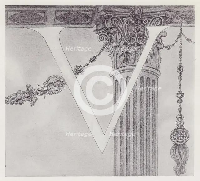 Initial Letter V (Column) to Volpone, 1898. Creator: Aubrey Beardsley.