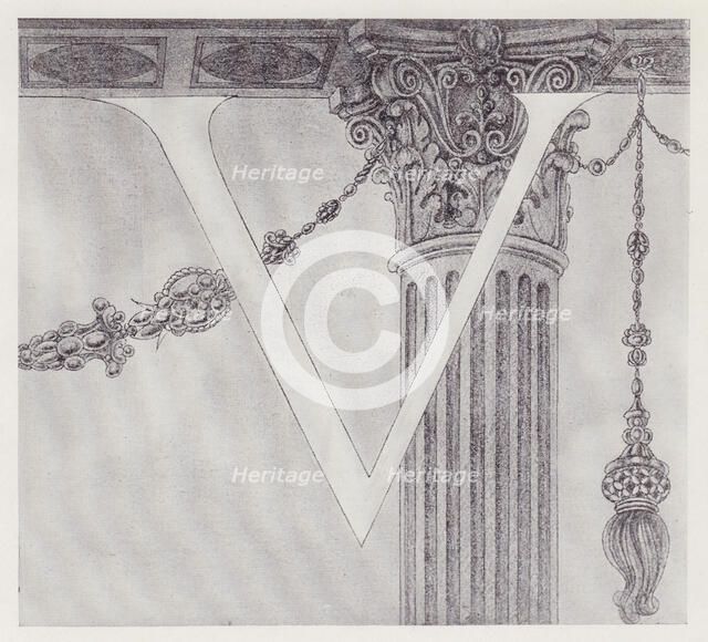 Initial Letter V (Column) to Volpone, 1898. Creator: Aubrey Beardsley.