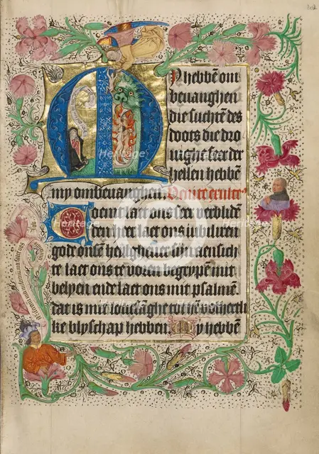 Initial M: A Kneeling Woman in Prayer; Book of Hours, Use of Utrecht, about 1460. Creator: Master of Evert Zoudenbalch.