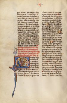 Initial M: A Judge and an Attorney and A Horseman before a Tent Decorated..., about 1290-1310. Creator: Unknown