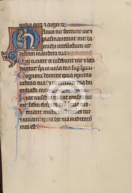 Initial M: A Saint Holding a Scroll; Bute Psalter, text and illumination about 1285. Creator: Bute Master.
