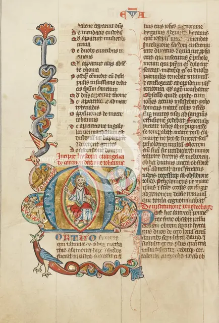 Initial M: Christ in Majesty; Historia Scholastica, about 1300. Creator: Unknown.