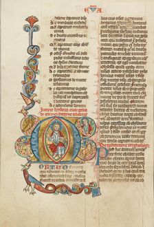 Initial M: Christ in Majesty; Historia Scholastica, about 1300. Creator: Unknown