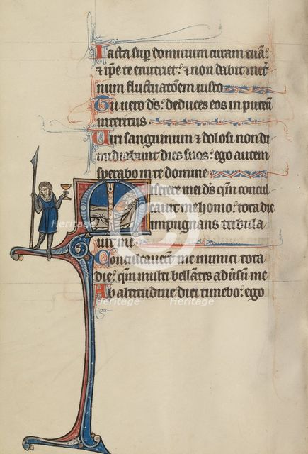 Initial M: David's Theft of the Spear and Chalice; Bute Psalter, text and illumination about 1285. Creator: Bute Master.