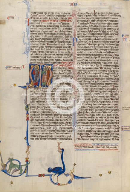 Initial M: Saint Paul Addressing Two Men; Abbey Bible, about 1250-1262. Creator: Unknown.