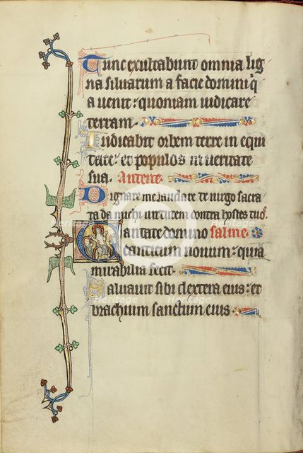 Initial M: Saul and a Fool; Bute Psalter, text and illumination about 1285. Creator: Bute Master.