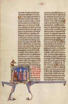 Initial M: Two Men before a Judge; Vidal Mayor, about 1290-1310. Creator: Unknown