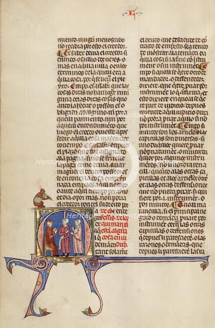 Initial M: Two Men before a Judge; Vidal Mayor, about 1290-1310. Creator: Unknown.
