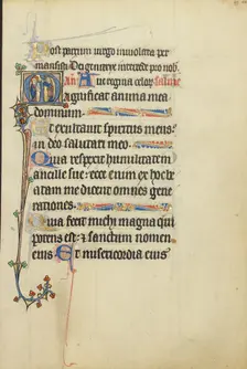 Initial M: The Virgin and Child with a Saint; Ruskin Hours, about 1300. Creator: Unknown