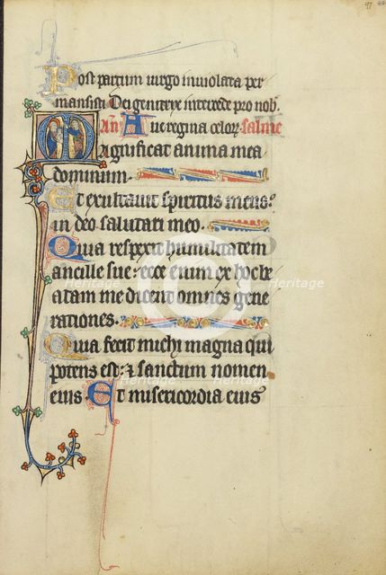 Initial M: The Virgin and Child with a Saint; Ruskin Hours, about 1300. Creator: Unknown.