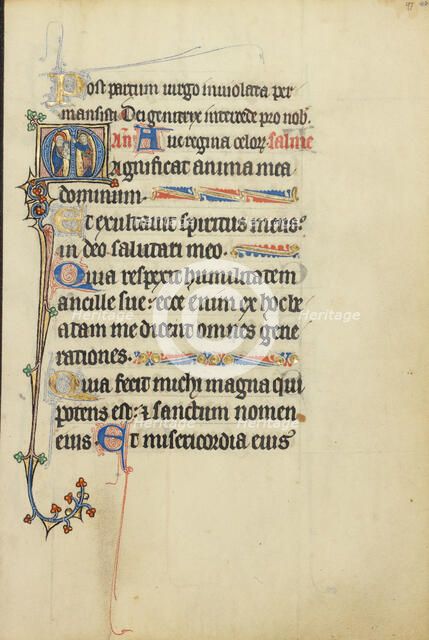 Initial M: The Virgin and Child with a Saint; Ruskin Hours, about 1300. Creator: Unknown.