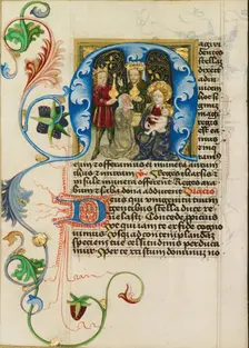 Initial M: The Adoration of the Magi; Prayer Book, about 1470-1480. Creator: Workshop of Valentine Noh