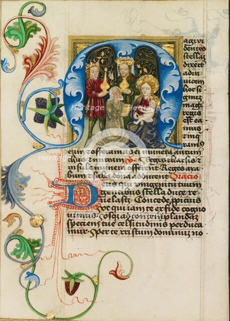 Initial M: The Adoration of the Magi; Prayer Book, about 1470-1480. Creator: Workshop of Valentine Noh.