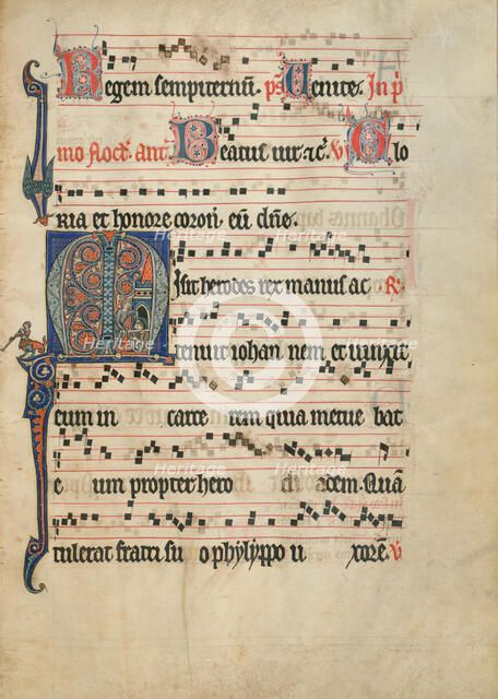 Initial M: The Beheading of Saint John the Baptist; Antiphonal, about 1260-1270. Creator: Unknown.