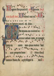 Initial M: The Beheading of Saint John the Baptist; Antiphonal, about 1260-1270. Creator: Unknown