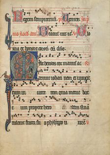 Initial M: The Beheading of Saint John the Baptist; Antiphonal, about 1260-1270. Creator: Unknown