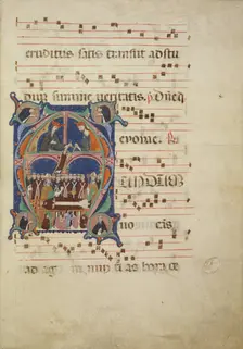 Initial M: The Death of Saint Dominic, about 1265. Creator: Bolognese Illuminator of the First Style