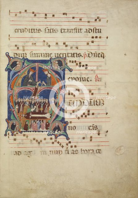 Initial M: The Death of Saint Dominic, about 1265. Creator: Bolognese Illuminator of the First Style.