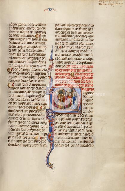 Initial N: A Lord and a Farmer Discussing an Agreement and Two Groups of Men..., about 1290-1310. Creator: Unknown.