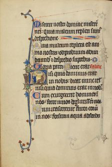 Initial N: A Man (Bileam?) and a Donkey; Ruskin Hours, about 1300. Creator: Unknown