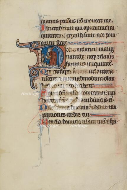 Initial N: A Man Holding a Wheat Sheaf; Bute Psalter, text and illumination about 1285. Creator: Bute Master.