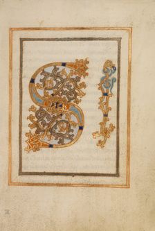 Initial N: A Saint Pointing to Heaven and to the Text; Bute Psalter, about 1285. Creator: Bute Master