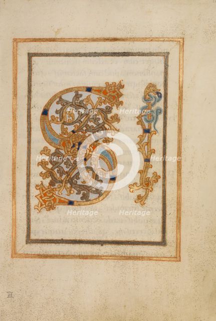 Initial N: A Saint Pointing to Heaven and to the Text; Bute Psalter, about 1285. Creator: Bute Master.