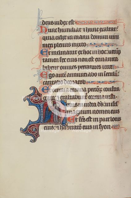 Initial N: God Removing Synagoga's Blindfold; Bute Psalter, text and illumination about 1285. Creator: Bute Master.