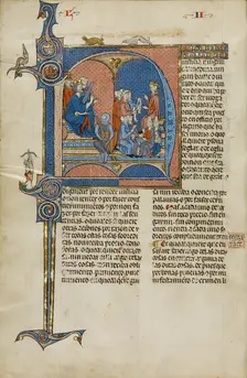 Initial N: King James I of Aragon Overseeing a Court of Law; Vidal Mayor, about 1290-1310. Creators: Unknown, Michael Lupi de Çandiu