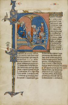Initial N: King James I of Aragon Overseeing a Court of Law; Vidal Mayor, about 1290-1310. Creators: Unknown, Michael Lupi de Çandiu